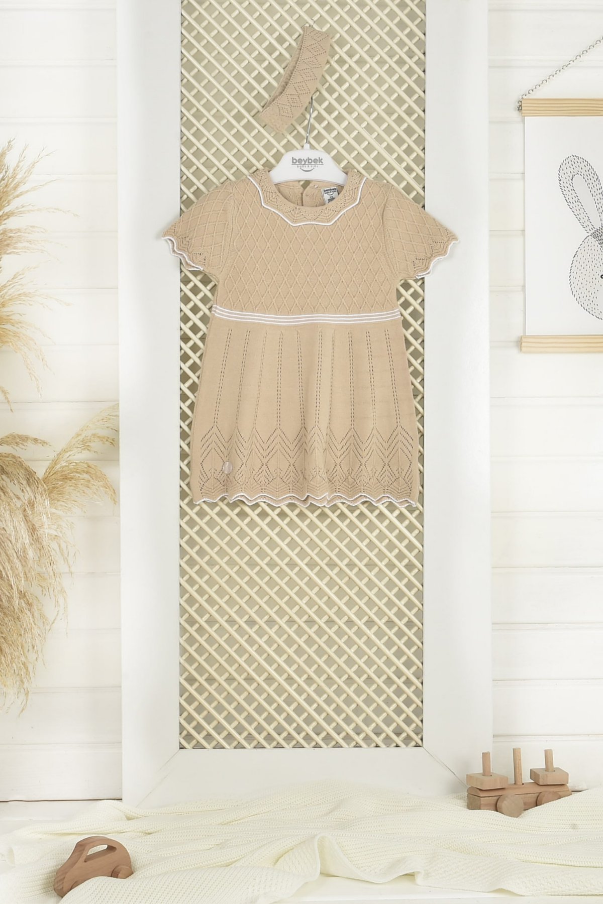 Baby Dress-Beige/Bej   0-3/3-6/6-9/9-12 Months  %100 Cotton