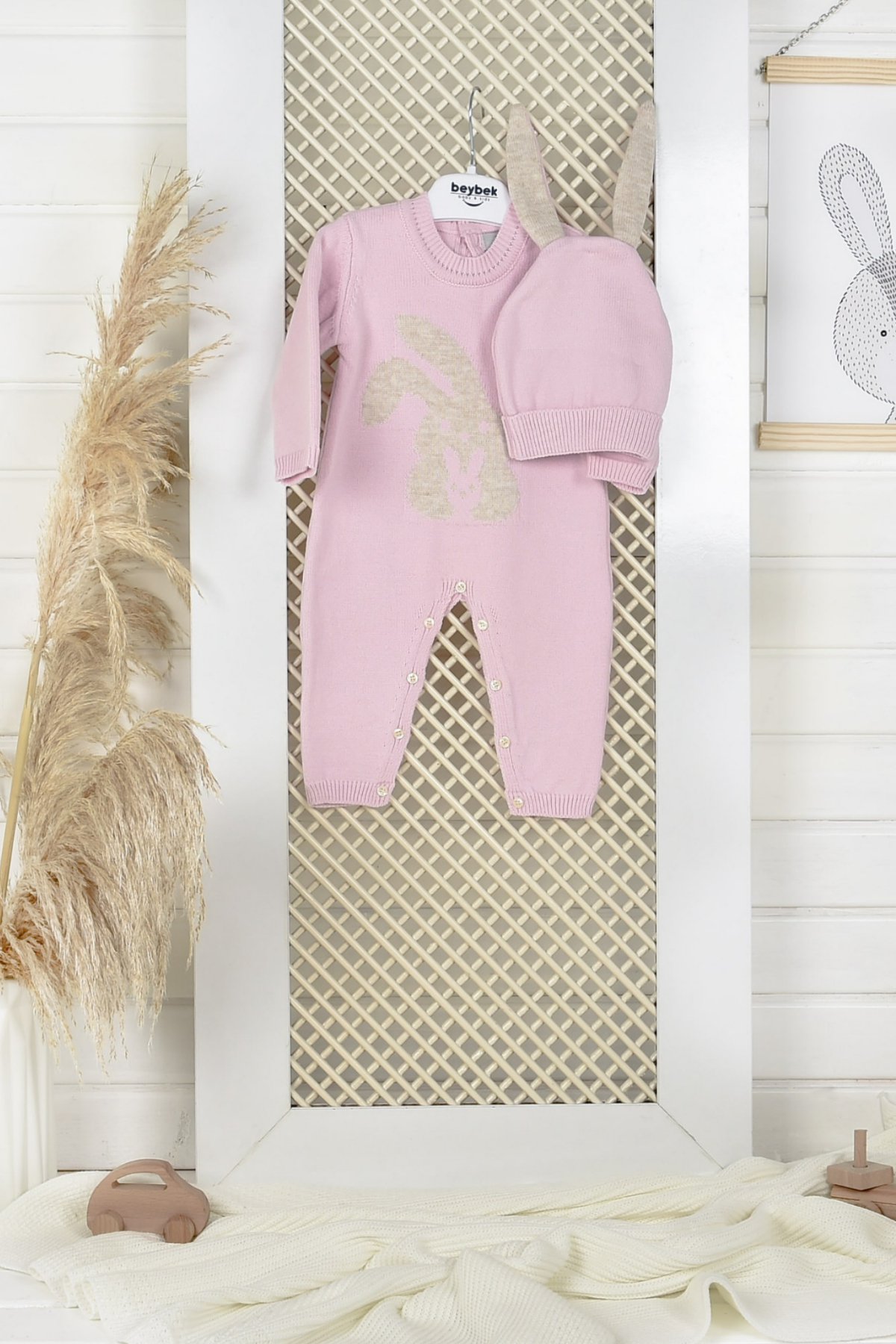 Baby Overlalls Set-Pink/Pembe    3-6/6-9/9-12 Month   %100 Soft Akrlyc