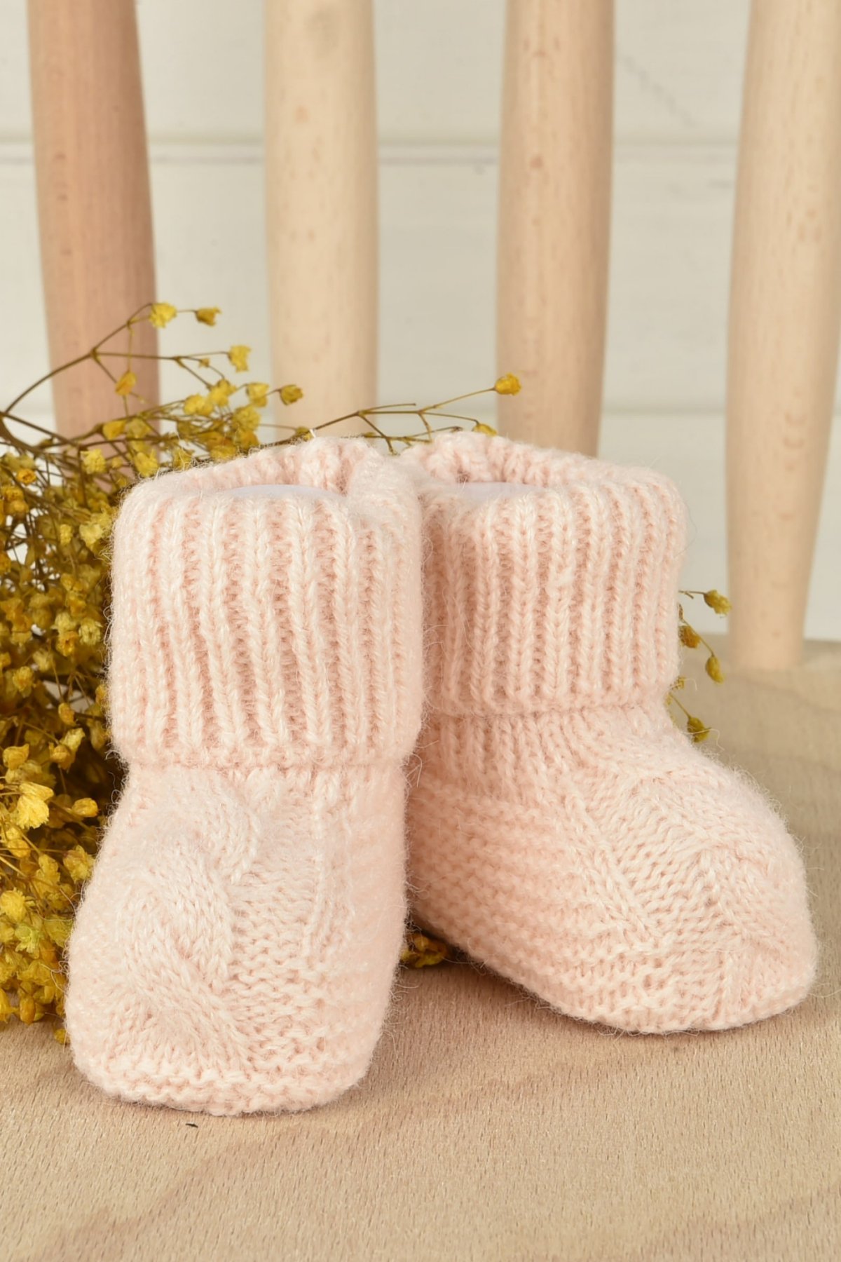 Baby Booties-Soft Pink/Soft Pembe  3-9 Month   %Soft Acrlyc