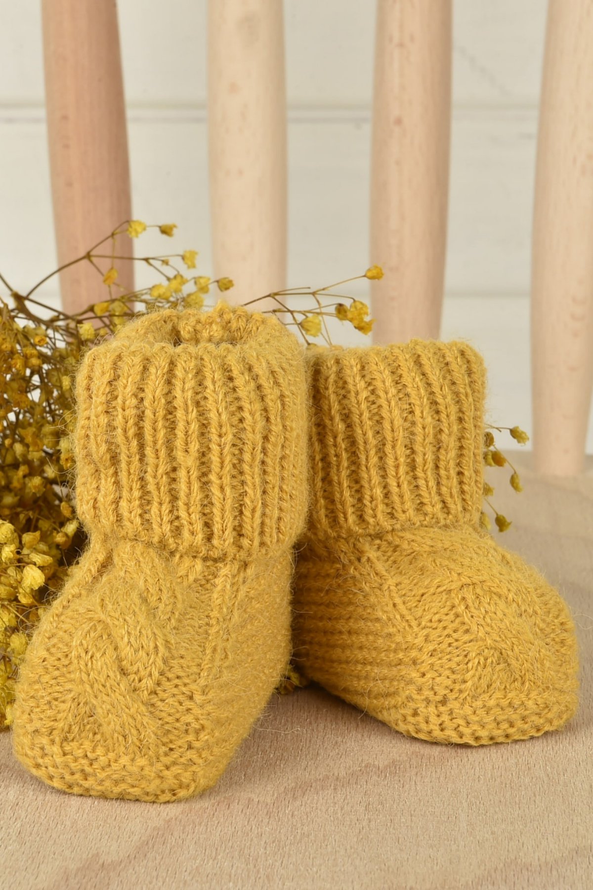 Baby Booties-Mustard/Hardal    3-9 Month   %Soft Acrlyc