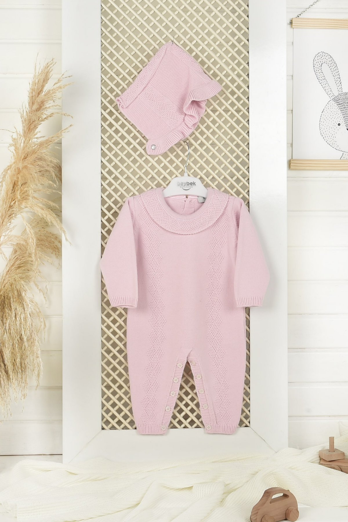 Baby Overalls Set-Pink/Pembe     3-6/6-9/9-12  %Soft Acrlyc